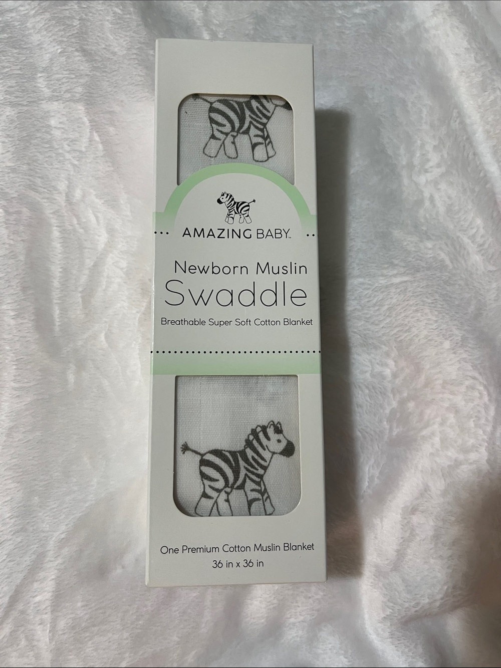 Amazing Baby Newborn Muslin Swaddle - White with Gray Zebra Print